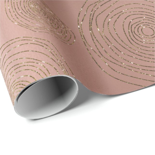 Papier Cadeau Cercles contemporains Anneaux Rose Rose Or Glam (Coin rond)