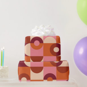 Papier Cadeau Cercles demi Moderne de milieu de siècle Rose Brun