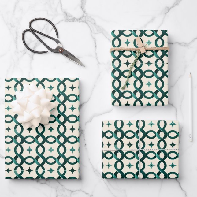 Papier cadeau cercles entrelacés émeraude Un raffi (Recto)