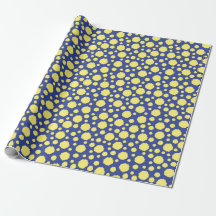 Cercles jaunes funky sur papier d'emballage bleu