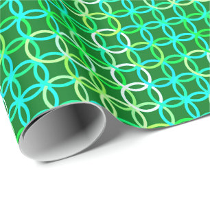 Papier Cadeau Cercles modernes du milieu du siècle, tons verts