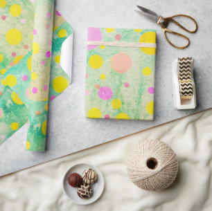 Papier Cadeau Cercles pastel sur fond vert brillant