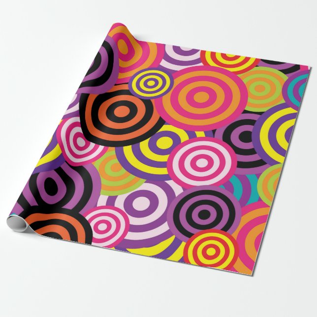 Papier Cadeau Cercles Retro Grunge Abstraits géométriques (Déroulé)