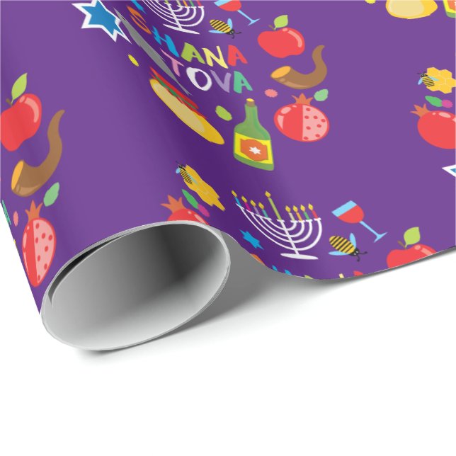 Papier Cadeau Cercles Shana Tova2 - violet foncé (Coin rond)