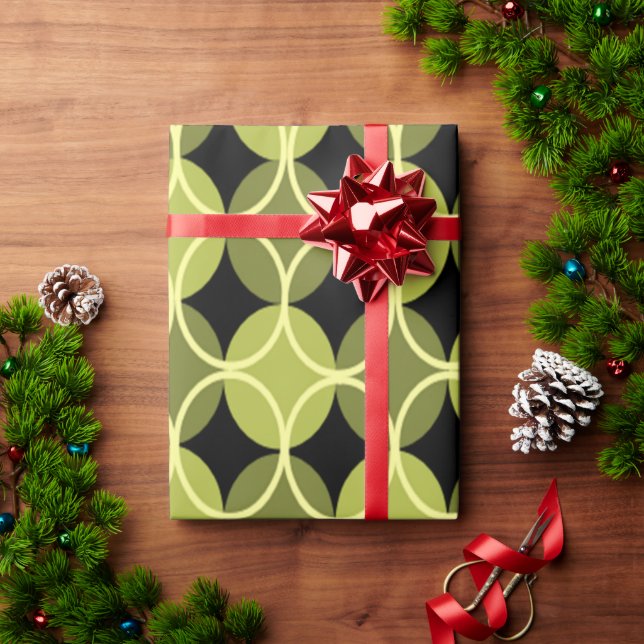 Papier Cadeau Cercles sur cercles - Vert et Jaune (Cadeau de vacances)