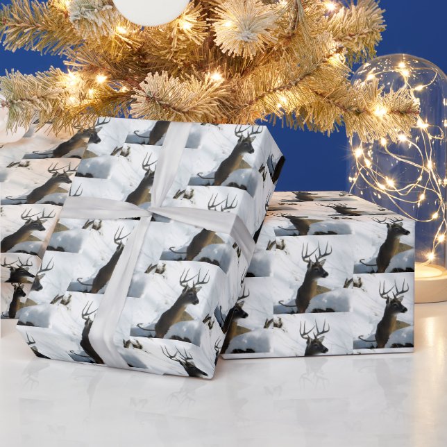 Papier Cadeau Cerf blanc en neige (Vacances)