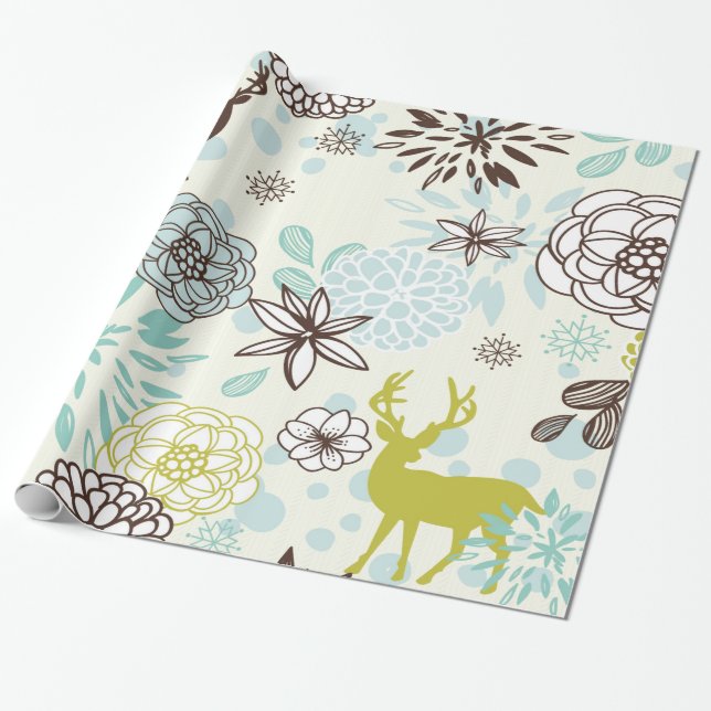 Papier Cadeau Cerf bleu vintage (Déroulé)
