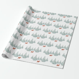 Papier Cadeau Cerf Brown de Fête sous Snowy Spruce Trees Blanc