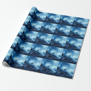 Papier Cadeau Cerf dans la forêt noire de la brume bleue