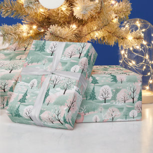 Papier Cadeau Cerf dans la pinte verte et rose Noël