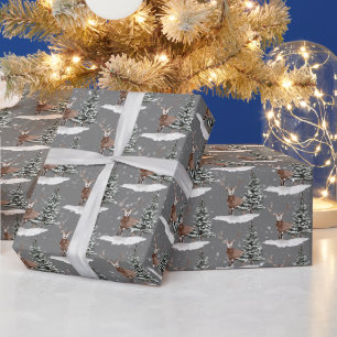 Papier Cadeau Cerf des neiges et pin