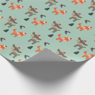 Papier Cadeau Cerf Et Renard Dans Les Chapeaux Du Père Noël