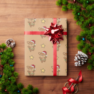 Papier Cadeau Cerf Noël Animaux d'hiver Papier d'enveloppement d