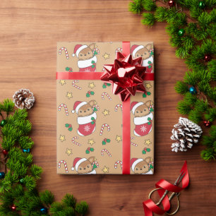 Papier Cadeau Cerf Noël Neige Animaux d'hiver Cerfs