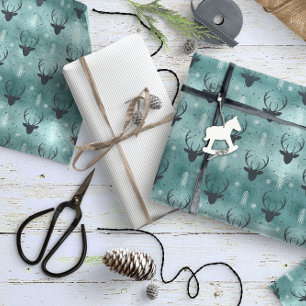 Papier Cadeau Cerfs Antlers Flèches Motif de Noël ID Turquoise86