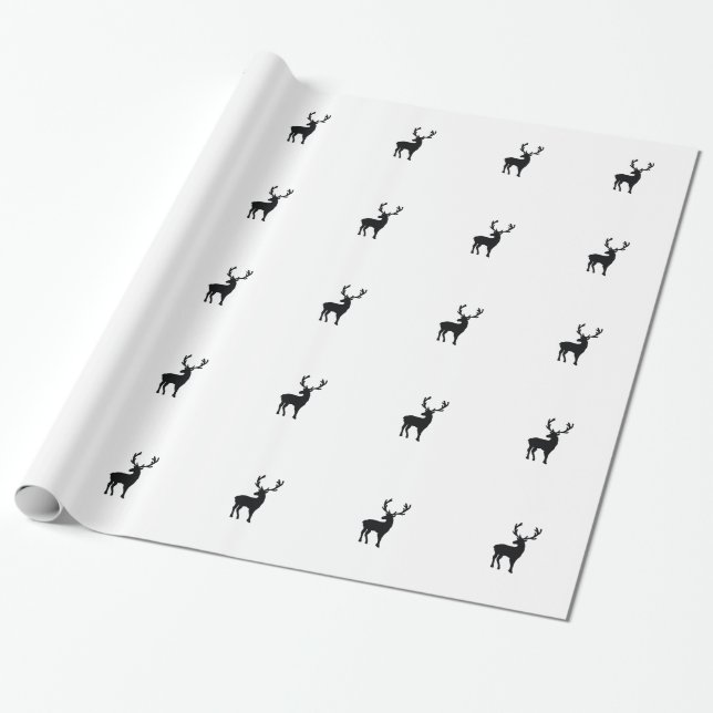 Papier Cadeau Cerfs communs noirs et blancs (Déroulé)