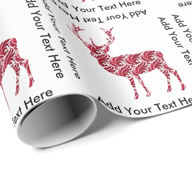 Papier Cadeau Cerfs communs rouges de Noël de damassé (Coin rond)