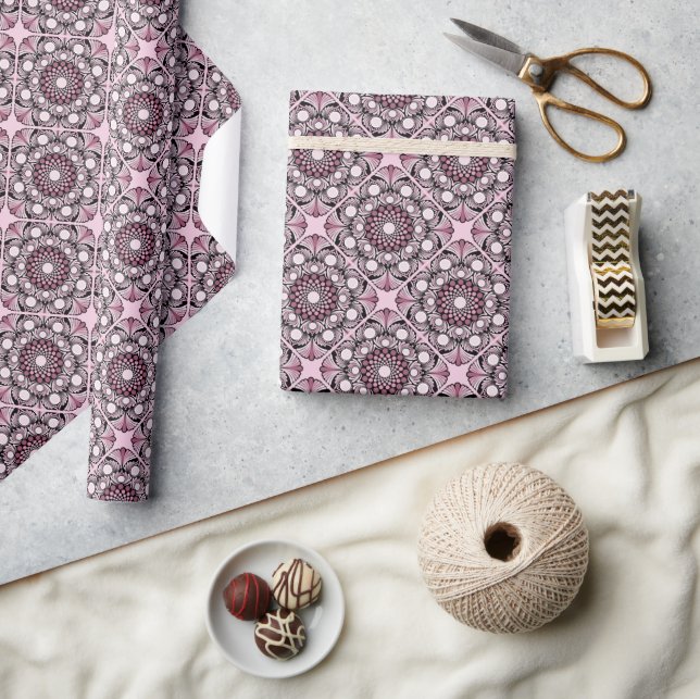 Papier Cadeau Cerise Blossom Dusky Rose Dot Mandala Diamond Carr (Artisanat)