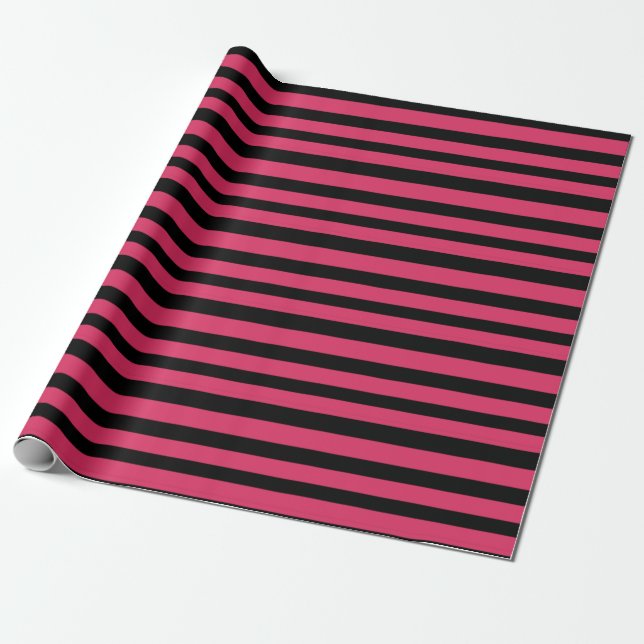 Papier Cadeau Cerise en rayures rose et noire (Déroulé)
