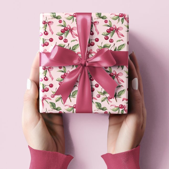 Papier Cadeau Cerise rose et rouge Joyeux anniversaire (Créateur téléchargé)