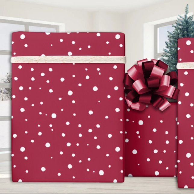 Papier Cadeau Cerise Rouge Blanc Falling Snow Holiday (Créateur téléchargé)