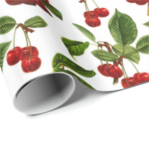 Papier Cadeau Cerises botaniques vintages Imprimer en blanc