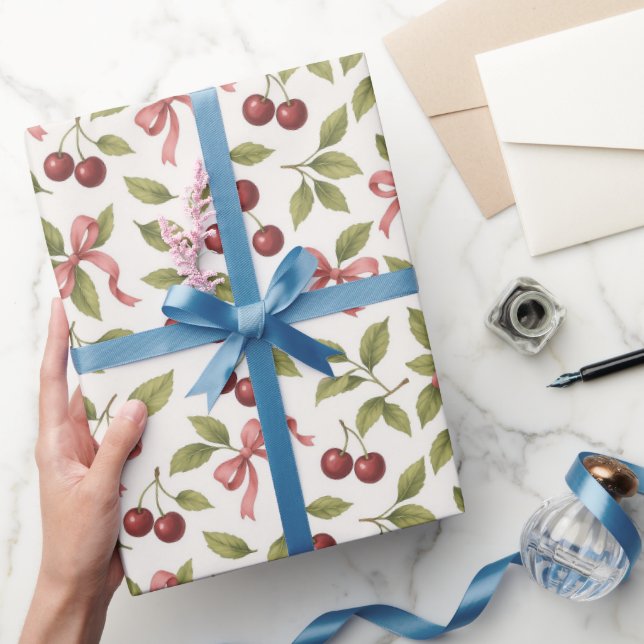 Papier Cadeau Cerises d'aquarelle avec cou - Elégant Fruit (Cadeaux)