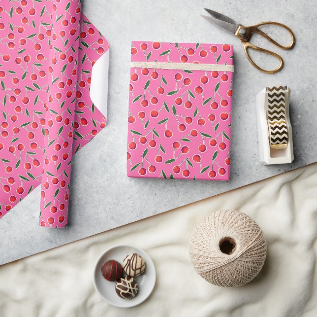 Papier Cadeau Cerises de Berry Retro Pop Art Hot Pink (Artisanat)