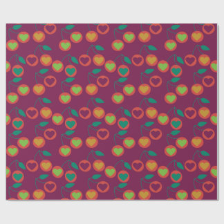 Papier Cadeau cerises magenta cœur