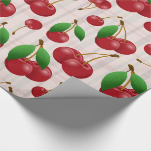 Papier Cadeau cerises rouges sucrées sur plaid pastel