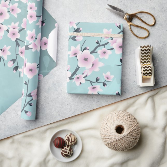 Papier Cadeau Cerisier Fleur Dusty Rose Aquamarine (Artisanat)