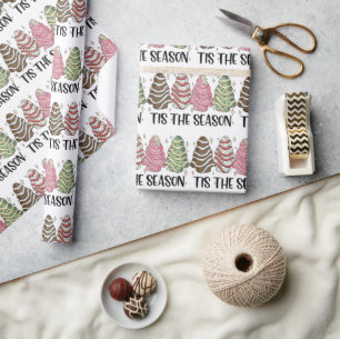 Papier Cadeau C'est la saison Noël Arbre gâteaux Fêtes