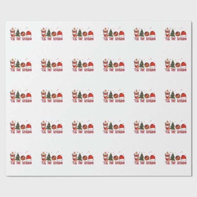 Papier Cadeau C'est la saison Noël Noël Basketball (Plat)