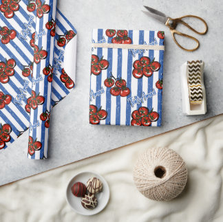 Papier Cadeau C'est l'amore tomates cerises rayures bleues itali