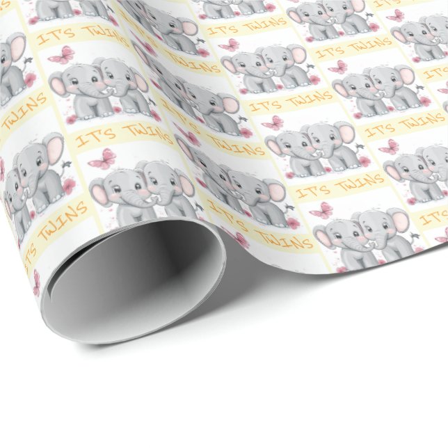 Papier Cadeau C'est Twins Elephant Gift Wrap, Twins Baby shower (Coin rond)