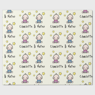 Papier Cadeau C'est Twins!, Pink & Blue Personnalisable Twin Bab