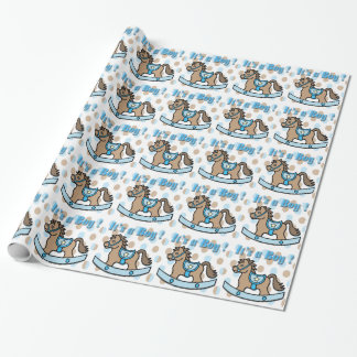 Papier Cadeau C'est un baby shower de cheval de basculage de