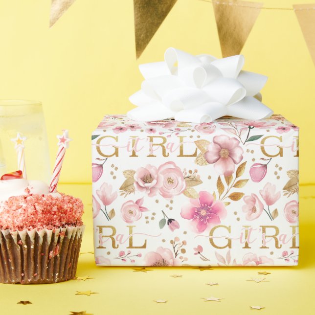 Papier Cadeau C'est un Baby shower rose vif pour fille (Fête d'anniversaire)