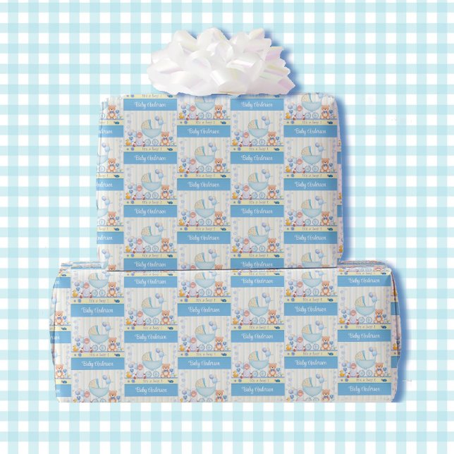 Papier Cadeau C'est un garçon ! Ajouter un prénom ou un nom Cute (Créateur téléchargé)