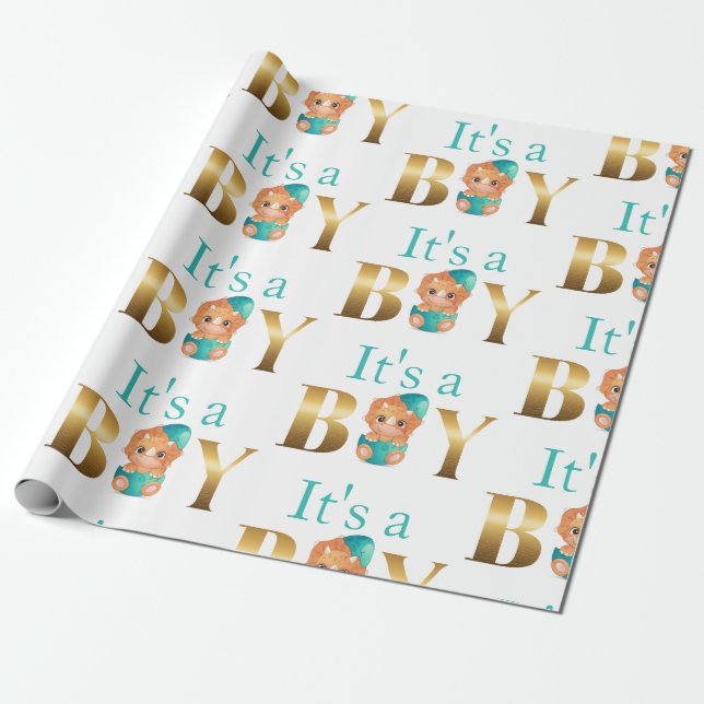 Papier Cadeau C'est un garçon baby shower Dinosaur (Déroulé)
