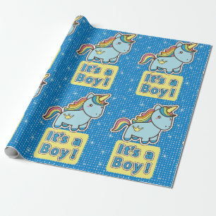 Papier Cadeau C'est un garçon Baby shower Unicorn
