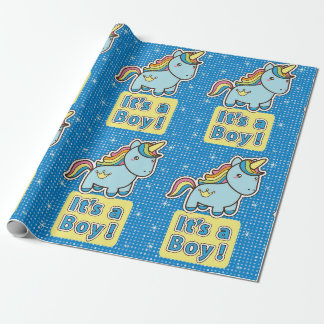 Papier Cadeau C'est un garçon Baby shower Unicorn