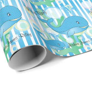 Papier Cadeau C'est un Garçon Bleu Bébé Baleines