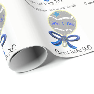Papier Cadeau C'est un garçon Blue Baby Rattle