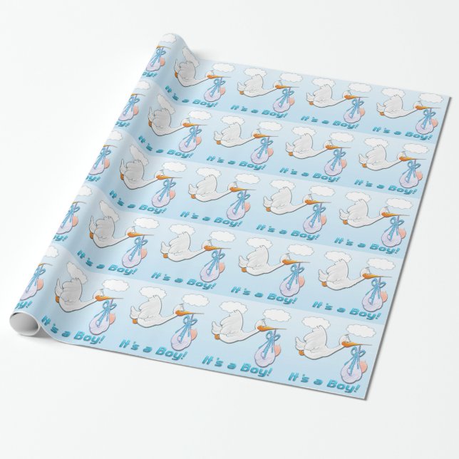 Papier Cadeau C'est un papier d'enrobage de Baby shower de cigog (Déroulé)