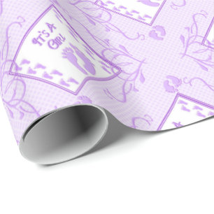 Papier Cadeau C'est une fille avec des empreintes violettes sur 