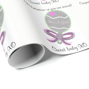 Papier Cadeau C'est une fille rose de bimbo Rattle