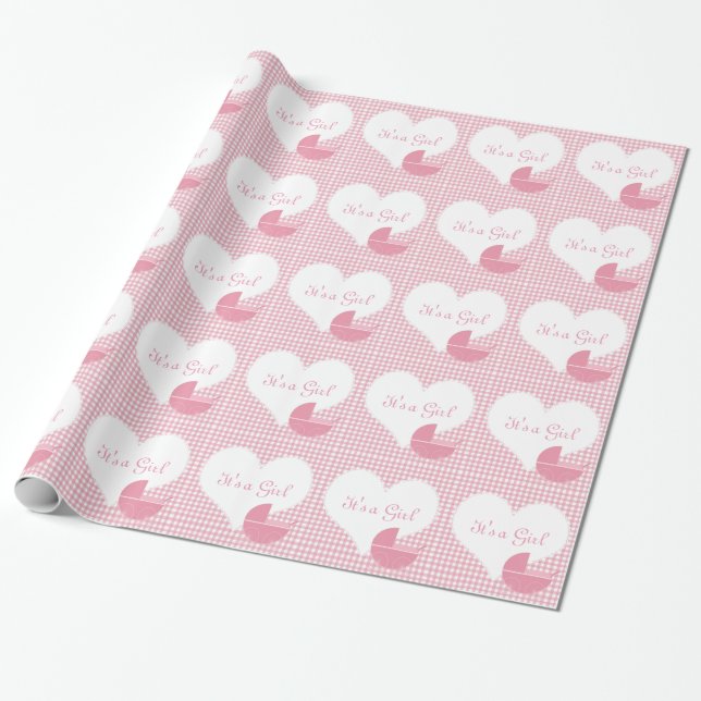 Papier Cadeau C'est une poussette de rose de fille (Déroulé)