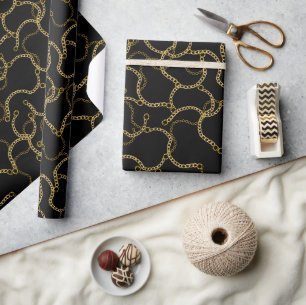 Papier Cadeau Chaîne Baroque en Or Noir Luxe