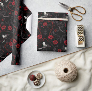 Papier Cadeau Chaîne de roses rouges gothiques Cœur rouge et cor